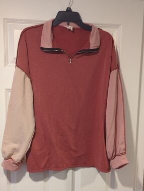 BiBi Rose-Pink Half-Zip Pullover Sweatshirt